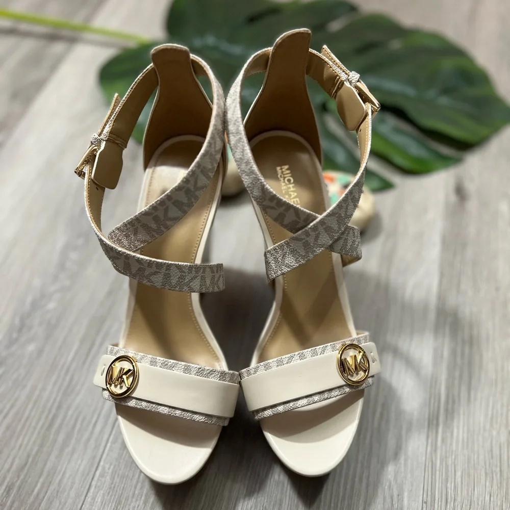 Michael Kors Carmen Logo Faux Leather Wedge Sandal ✨brand new✨No box